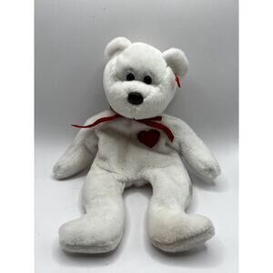 TY Beanie Baby Babies Stuffed Animal Plush White Bear Valentino 1993